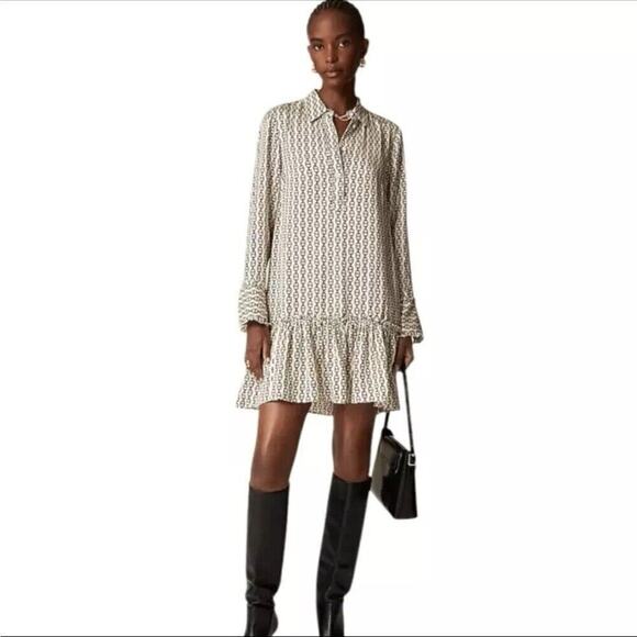 J CREW AMELIA POPOVER SHIRTDRESS W RUFFLED SKIRT IN VINTAGE LINK PRINTS SZ XXS - Picture 1 of 11